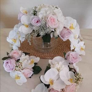 White phanaelopsis orchids and pink roses faux bridal bouquet-destination bouquet-Keepsake bouquet