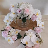 White phanaelopsis orchids and pink roses faux bridal bouquet-destination bouquet-Keepsake bouquet