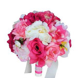 9" Bouquet-shades of Pink Ivory.Peony rose-nice quality wedding silk flower