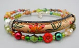 Vintage Beaded Bracelet Faux Pearl Czech Flower Beads Lily Flowers Folk Art 8"