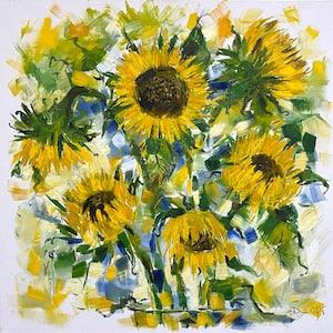 Sunflowers painting  Floral Original art  Flower wall art Large canvas art 24x24 by DianaOriginalArt
