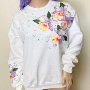 Orchid Appliqu??? Glittery Vintage Crewneck Sweatshirt