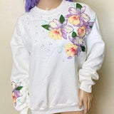 Orchid Appliqu??? Glittery Vintage Crewneck Sweatshirt