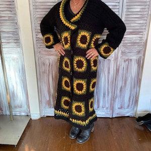 Granny Squares crochet sunflowers long vest handmade with love.Size Med/Large