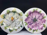 Italian ceramic salad plates with peony and magnolia flower print, set of two