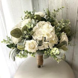 Boho wedding bouquet, white hydrangea premium white roses & greenery bridal bouquet, wedding bouquet, eucalyptus sage bridesmaid flowers