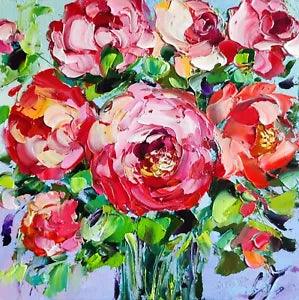 original oil painting Peony colorful garden flowers artwork Floral wall art