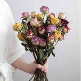 4 type dried rose flowers bouquet??natural rose bunch with stems??dried rose flowers arrangement??home decoration??wedding rose decor