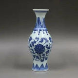 14.2CM Collect Chinese Blue and White Porcelain Peony Flower Olive-shaped Vase