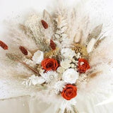 Burnt Orange and Ivory Roses bouquet with preserved flowers and leaves + field flowers / Large Palm bouquet
