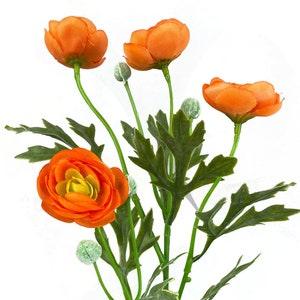 21" Orange Ranunculus Spray, 4 Heads, Artificial Silk Flowers, Faux Wedding Bouquet, Fake, Indoor Outdoor, Wreath Making Supplies, Fall
