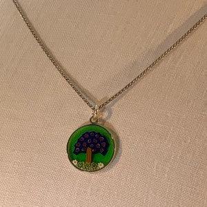 Retro Handmade Venetian Millefiori Green and Blue Heart Tree Glass Pendant and Sterling Silver 18?¡À Wheat Chain