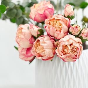 Dried Look Peonies | 10 Stems Cream Artificial Wedding | Home Decoration Gifts Decor Floral Flowers, High-Quality Realistic Arrangement Pink