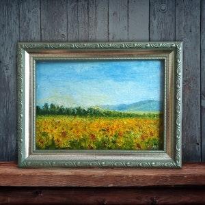 Sunflower Painting Abstract Landscape Original Art Sunflowers Field Wall Art Oil Art Small Painting by ArtKshes