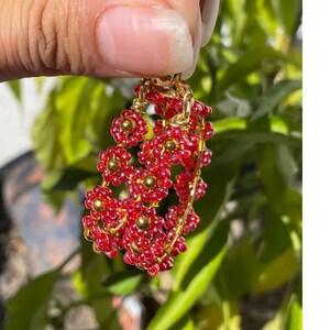 Custom Red and Golden Beads Flower Earrings I Flower Hoop Earrings I Floral Hoops I Earrings for Date night I Handmade unique earrings