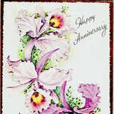 Vintage Greeting Card, Wedding Anniversary, Orchids, 1950's, Embossed, Four Fold
