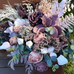 Boho bouquet Mauve blush pink flowers Bridal bouquet Faux bouquet Fall wedding Bridesmaid bouquet Silk flowers Boho wedding Purple bouquet