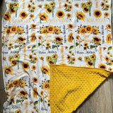 Personalized Sunflower Blanket, Two Layer Minky, custom blankets, Adult blankets, Baby Blanket, Girl Blanket, Boy Blankets, Custom Blanket