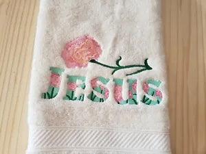 CUSTOM EMBROIDERED RELIGIOUS JESUS LOVE FAITH CARNATION FLOWER  HAND TOWEL SET
