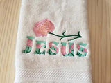 CUSTOM EMBROIDERED RELIGIOUS JESUS LOVE FAITH CARNATION FLOWER  HAND TOWEL SET
