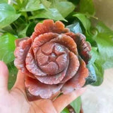 1PC Natural ocean jasper peony flower Quartz Crystal Carved Reiki random 90+mm