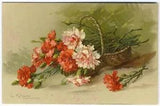 Carnations CATHERINE KLEIN 1908 Postcard Pink Red Flowers BB London CHROMOLITHO
