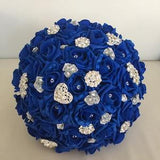 Blue wedding flowers Artificial bride bouquet royal blue silver foam rose brooch diamant¡§?  wedding sparkly Foam rose matching items beach