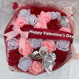 PREORDER NOW Valentine??s Day Ramo Buchon With Teddy Bear, Heart Eternal Rose Bouquet, Handmade Fake Flowers Bouquet, Forever Lasting Flower