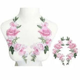 2PCS Roses Flowers Peony Pink 27CM Embroidered Sew Patches  Bride Evening Dress