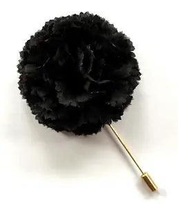 2" Jet Black Carnation Silk Flower Stick Lapel Pin Men's Women's