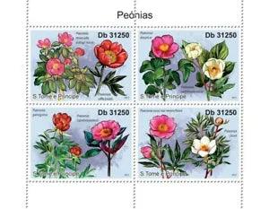 S. TOME & PRINCIPE 2012 - Peony Flowers - YT 3896-3899, Mi 4897-4900