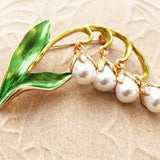 Exquisite Snowdrop Flowers Brooch, White Dangle Flower Pin, Lily of the Valley Pearl, Vintage Botanical Bell Orchid