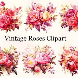 Watercolor Vintage Roses Clipart, Vintage Flowers Clipart, Vintage Floral Clipart, Flowers Roses Bouquet, commercial use