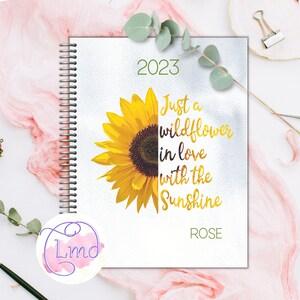 2023 Dated Weekly Planner Sunflower, Horizontal Layout, Personalized Initials on Cover