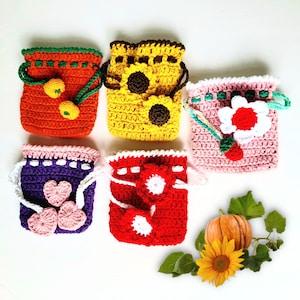 Drawstring coin purse, crochet airpod pouch, cute earbuds bags, mini make up bag, pumpkin jewelry bag, sunflower change wallet, cosmtic bag
