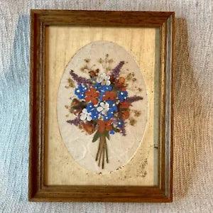 Vintage Pressed & Dried Flowers in Frame Mounted on Paper