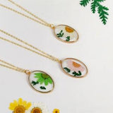 Oval Handmade Daisy Necklace | Pressed Flower Necklace | Chrysanthemum Flowers Jewelry | White | Green | Pink | Best Friend Gift