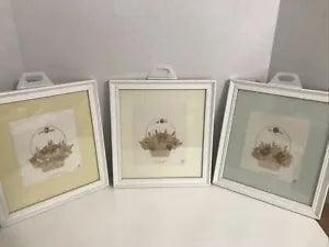 Pressed Dried Flower Arrangement Framed Wall Art Wildflowers Signed Set Of 3