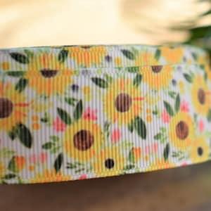 Sunflower Ribbon, Pink Sunflower Ribbon, Sunflower Grosgrain Printed Ribbon, Yellow Sunflower Ribbon || 3 Yards of Ribbon -  7/8" (22mm)