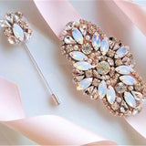 Wrist Corsage Boutonniere, Champagne, Rose Gold, Blush, Opal Rhinestone Men Lapel Pin Prom Groom, Wedding, Bridal, Cuff Buttonhole Boutineer