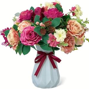 Mother's Day Silk Flower Bouquet with Vase - Mothers Day Flowers - Rose Bouquet - Gifts for Mom