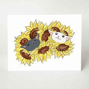 Sunflower Card, Cat Owner, Personalized Card for Animal Lovers, Valentine's Day, Anniversary Card, Custom Card for Gardener, Black Cat Art