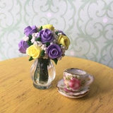 1:12 scale roses miniatures dolls house accessory vase floral bouquet pretty  flowers decoration floral bouquet