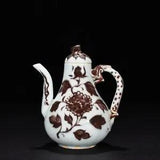 5" old China Porcelain yuan dynasty Underglaze red Peony flower pattern pot