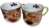 Lot of 2 Vtg Demitasse hand painted pink carnation purple & red flowers tea cup