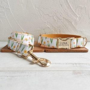 Sunflowers Personalized Dog Collar and Leash - Engraved Dog Collar and Leash - Cute Color Collar - Floral Dog Collar and Bow Tie - Sunflower