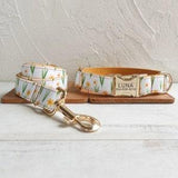 Sunflowers Personalized Dog Collar and Leash - Engraved Dog Collar and Leash - Cute Color Collar - Floral Dog Collar and Bow Tie - Sunflower