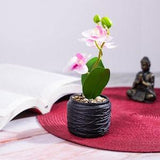 Small Artificial Orchid Plant, Velvet Touch, With Small Planter, Indoor Fake Plant