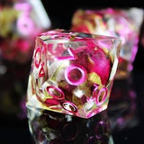 Rose Bud Bouquet Resin Sharp Edge Dice, Handmade Flower Polyhedral Dice Set of 7, Goth D&D Dice, RPG Aesthetic Dice for Roleplaying