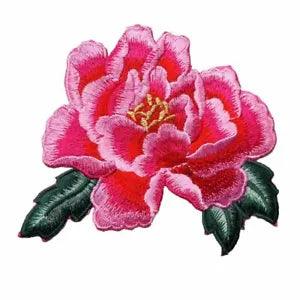 Pink Peony Flower Sew Iron Patches 14CM Embroidered Badges Dress Clothes Crafts